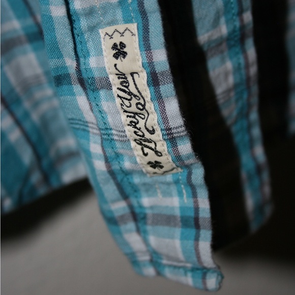 Lucky brand men’s snap front teal blue plaid XXl shirt - Picture 3 of 5